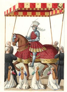 الملك لويس الثاني عشر ملك فرنسا (1462-1515) ، بعد منمنمة كتبها جان ماروت (أو Desmarets ، حوالي 1450-حوالي 1526) - الطباعة الحجرية من رسم إيضاحي لإدموند ليتشفالييه شوفينارد (1825-1902) ، من "الأزياء التاريخية للقرن السادس عشر. بواسطة ادمون ليتشيفالييه شيفينارد
