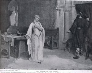 ليدي جوديفا وإيرل ليوفريك ، رسم توضيحي من "تاريخ الأمم لهاتشينسون" ، ج .1910 بواسطة ادموند بلير لايتون