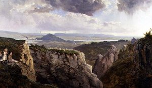 تتطلع Elbor Rocks نحو غلاستونبري ، مع الفنان ، EJ Niemann ، رسمها AF de Prades بواسطة إدموند جون نيمان