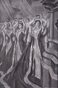 Peeresses putting on their coronets at the coronation of Queen Alexandra, Consort of King Edward VII, Westminster Abbey, London بواسطة ادموند جوزيف (بعد) سوليفان