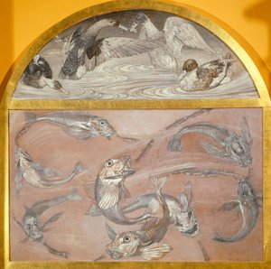 Diptych with fish and ducks in pond (tempera on card,) بواسطة إدواردو جيوجا