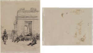 جنود يستريحون (وجه الوجه) رسم تخطيطي لرجل بذراع مرفوعة ورسم لخوذة (ظهر) بواسطة إدوارد ديتيل