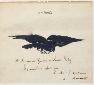 طباعة حجرية سابقة بواسطة Edouard Manet لتوضيح: Edgar Allen POE. الغراب. غراب اسود. ترجمة ستيفان مالارميه مع الرسوم التوضيحية من قبل إدوارد مانيه بواسطة إدوارد مانيه