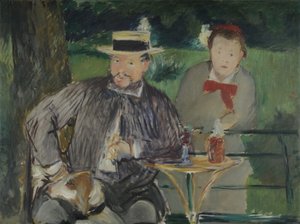 صورة لإرنست هوشيه مع ابنته مارتي ، ج. 1876 بواسطة إدوارد مانيه
