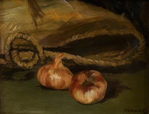 لا تزال الحياة مع الحقيبة والثوم. 1861-62 بواسطة إدوارد مانيه
