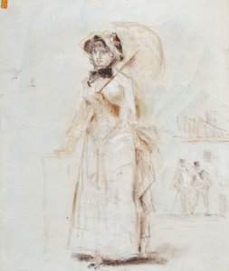 المرأة التي تمشي، ب، إستهل، Umbrella؛؛ امرأة في نزهة تحمل مظلة مفتوحة ، 1880 بواسطة إدوارد مانيه