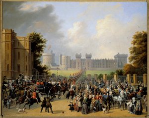 Arrival by Louis Philippe I (1773-1850) at the Castle of Windsor 8/10/1844 Painting by Edouard Pingret (1788-1875) 1845 Sun. 1,28x1,6 m