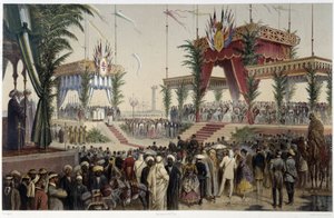 La Tribune des Sovereigns في "" افتتاح قناة السويس بواسطة G. Nicole. 1869 بواسطة إدوارد ريو