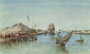 الشحن على قناة السويس ، من ألبوم تذكاري يخلد رحلة الإمبراطورة أوجيني (1826-1920) في حفل الافتتاح عام 1869 (مرحاض على الورق)