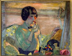 الفنانة الكوميدية الفرنسية مارثي ميلوت (1870-1947) ترتدي مستحضرات التجميل ، القرن العشرين. باريس ، كوميديا الشانزليزيه (زيت على قماش) بواسطة إدوارد فويلارد