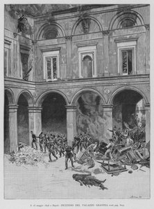 في 15 مايو 1848 في نابولي ، حريق قصر جرافينا (نقش)