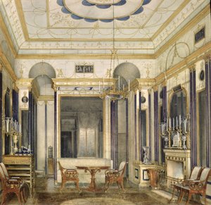 غرفة الرسم للإمبراطورة ماريا ألكسندروفنا في القصر الكبير في Tsarskoye Selo (مرحاض ، غواش وحبر على ورق) بواسطة إدوارد هاو