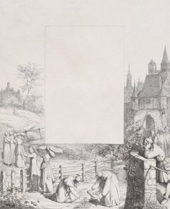 اللوحة 5: نساء يجمعن النباتات ويحملنها فوق رؤوسهن ، ناظر ذكر في ري ... ، 1836. بواسطة إدوارد جوليوس فريدريش بيندمان
