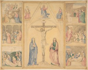 المسيح على الصليب بستة مشاهد من حياة المسيح ، كاليفورنيا. 1850. بواسطة إدوارد فون شتاينل