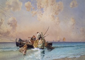 Back from fishing, by Eduardo Dalbono (1841-1915), oil on canvas, 53x73 cm