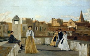 The terrace, by Edoardo Dalbono (1841-1915), oil on panel, 45x30 cm.