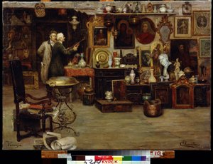 متجر الفضول. رسم إدواردو فيانيلا (القرن التاسع عشر). زيت على قماش ، 63.2 × 88.7 سم. الفن الإيطالي في القرن التاسع عشر. الجاليري الإقليمي أ.دينيك للفنون ، كورسك. بواسطة إدوارد فيانيلا