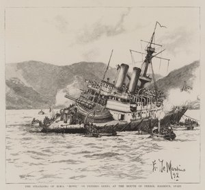 حبلا HMS Howe على شعاب Pereiro ، عند مصب ميناء Ferrol ، إسبانيا