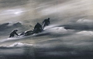 ثلاثة رجال مع زلاجة في الثلج ، 1910-1912