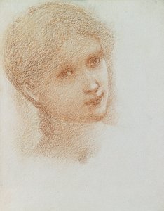 دراسة الرأس لفتاة ، c. 1865-6 (الطباشير الأحمر على الورق) بواسطة إدوارد بورن جونز