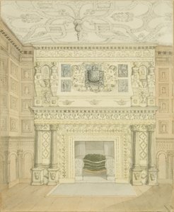 Chimneypiece ، Great Oak Room ، Red Lodge (قلم رصاص وألوان مائية على ورق) بواسطة إدوارد كاشين