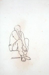 صورة شخصية للفنان ، جالسًا ويداه بين ركبتيه ، من ألبوم رسومات (قلم رصاص على ورق) بواسطة إدوارد كولي بورن جونز