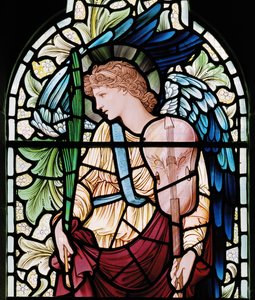 Wilden ، All Saints ، Morris & Co. ، Edward Burne-Jones ، John Henry Dearle (1859-1932) ، The Minstrel Angel ، Angel Musician ، التفاصيل ، 1902-1914 ، Louisa ، Alfred ، The Baldwins ، رئيس الوزراء ، الميثودي ، Wor