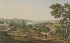 سهل أولمبيا ، اللوحة 6 من الجزء 1 من "مناظر في اليونان" ، منقوش بواسطة ج. بيلي ، 1820 (أكواتينت)
