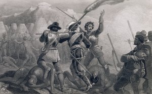 حرب بيكود ، 1636 ، من "تاريخ الولايات المتحدة" ، المجلد. أنا ، بواسطة تشارلز ماكاي ، منقوش بواسطة جيمس تشارلز جيميتاج (1820-97) بواسطة إدوارد هنري كوربولد