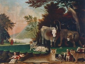 Peaceable Kingdom, Ca 1848, Painting by Edward Hicks (1780-1849), Oil on canvas, 60.6x81 cm, USA بواسطة إدوارد هيكس