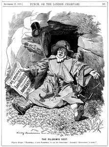 استراحة الحجاج ، كاريكاتير بعد بول كروغر ، سياسي جنوب أفريقي ، 1900 بواسطة إدوارد لينلي سامبورن