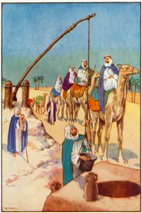 مكان توقف في الصحراء يسحب الماء من بئر