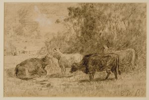 منظر طبيعي مع أربع بقرات ، ج. 1880 (فحم على ورق) بواسطة إدوارد ميتشل بانيستر