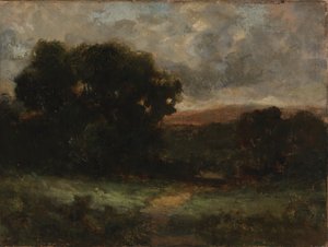 بدون عنوان (منظر طبيعي مع مرج وأشجار)