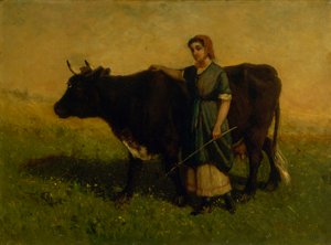 امرأة بلا عنوان تمشي مع بقرة ، كاليفورنيا. 1869.