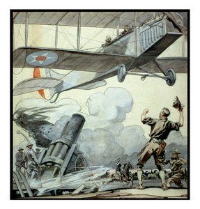 Airplane, artillery gun, and soldiers by Edward Penfield بواسطة إدوارد بينفيلد
