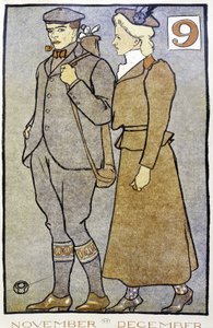 Golf Couple - in “” Golf Calendar”” by Edward Penfield بواسطة إدوارد بينفيلد