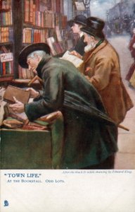 Town Life: العملاء يتصفحون في كشك كتب (لون ليثو)