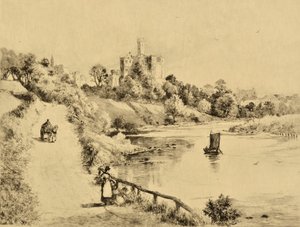 The Coquet: قلعة Warkworth من الطريق إلى Amble ، حوالي 1880 (حفر) بواسطة إدوارد سلومب