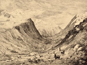 The Highland Dee: لقاء بين Garchary و Larig Burns ، حوالي 1880 (حفر) بواسطة إدوارد سلومب
