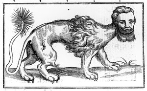 Manticore من "Historie of Foure-Footed Beastes" بقلم إدوارد توبسيل ، نشر 1607 بواسطة إدوارد توبسيل