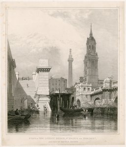 خطوات جسر لندن الجديد ، وسانت ماغنوس ، والنصب التذكاري وجزء من الجسر القديم بواسطة إدوارد ويليام كوك