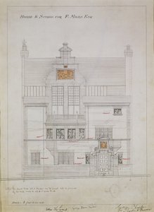 رسم عمل لـ House and Studio for F.Miles Esq ، Tite Street ، Chelsea ، 1878-79 (مرحاض وقلم رصاص على ورق) (انظر أيضًا 176481 ، 176483-485) بواسطة إدوارد ويليام جودوين