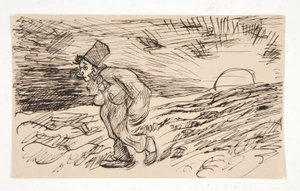 رسم كاريكتوري لشخصية تمشي عند شروق الشمس. دراسة ل بواسطة إدوين أوستن أبي
