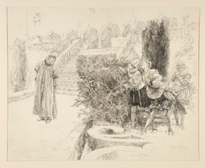 يجد Malvolio الرسالة ، الرسم التوضيحي للفصل الثاني ، Scene v ، Twelfth Night بواسطة إدوين أوستن أبي