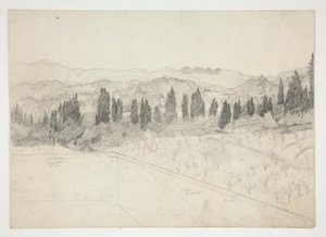 منظر طبيعي روماني (؟) كما يُرى من الشرفة (وجه الصفحة) ؛ Seascape (ظهر) بواسطة إدوين أوستن أبي