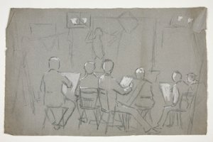 رسم تخطيطي لغرفة الطلاب يرسمون نموذجًا بواسطة إدوين أوستن أبي