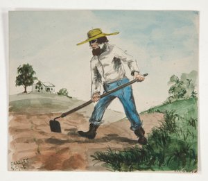 رسم توضيحي غير معروف لرجل يعزف في حديقة (وجه) ؛ الدراسات الثلاثية الشكل (ظهر) بواسطة إدوين أوستن أبي