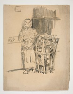 امرأة مع سلة غسيل (؟) - رسم توضيحي غير معروف بواسطة إدوين أوستن أبي