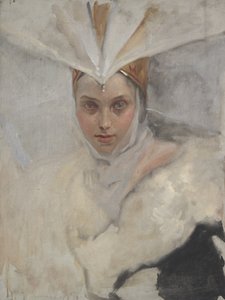 امرأة ذات غطاء رأس أوسبري وطوق فرو أبيض ، 1897 بواسطة إدوين أوستن أبي